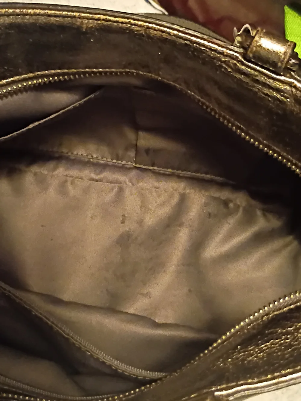 Coach Metallic Bronze Leather Tote with Charm